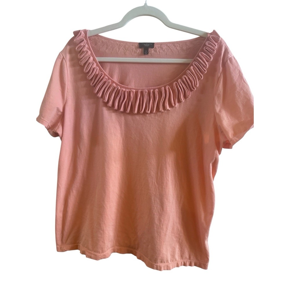Talbots Peach Pima Cotton Woman's Shirt Plus Size 2X Vertical Ruffled Neckline